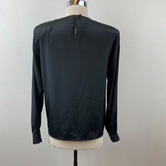 Vintage 90s Black Slinky Rhinestone Blouse Med/Large Long Sleeves Evening Party - Picture 7 of 9